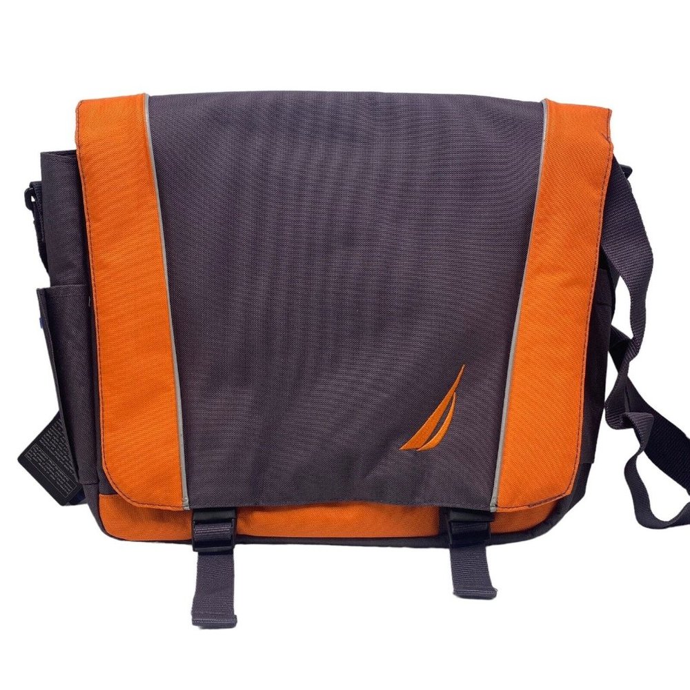 NAUTICA Spinnaker Grey Orange Luggage Bag Computer Messenger School $160 Unisex